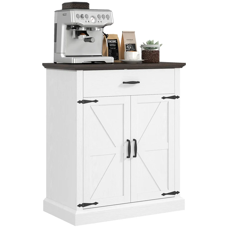 30" Buffet Cabinet, Farmhouse Sideboard, 1.2" Thick Top, White