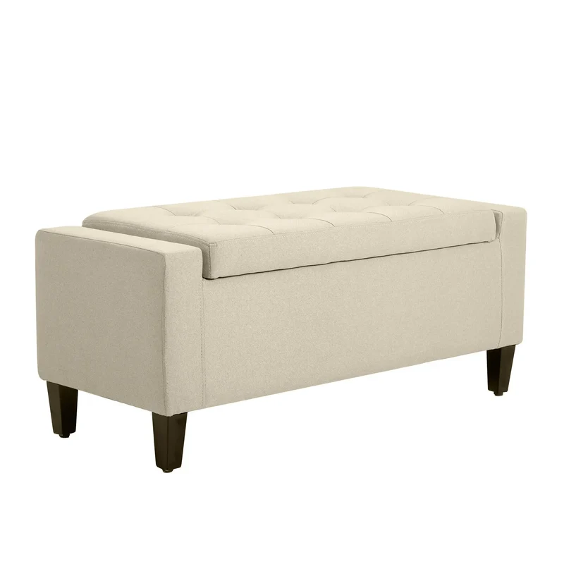 36In Storage Ottoman Bench, Wood Frame, Beige