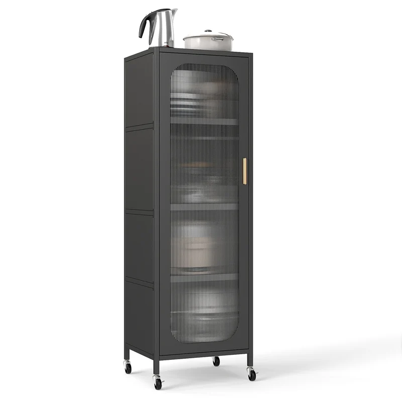 5-Tier Metal Storage Cabinet Narrow with Adjustable Shelves, Black