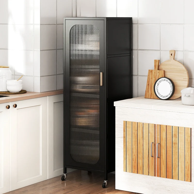 5-Tier Metal Storage Cabinet Narrow with Adjustable Shelves, Black