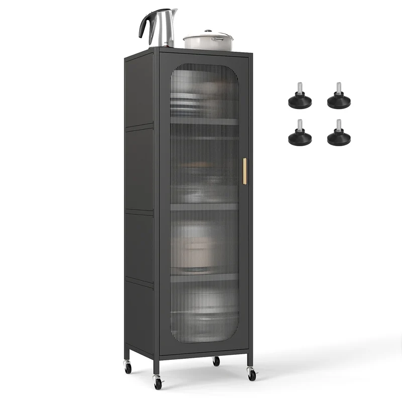 5-Tier Metal Storage Cabinet Narrow with Adjustable Shelves, Black