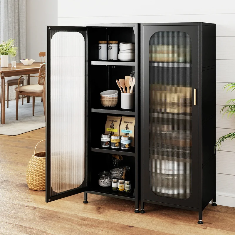 5-Tier Metal Storage Cabinet Narrow with Adjustable Shelves, Black