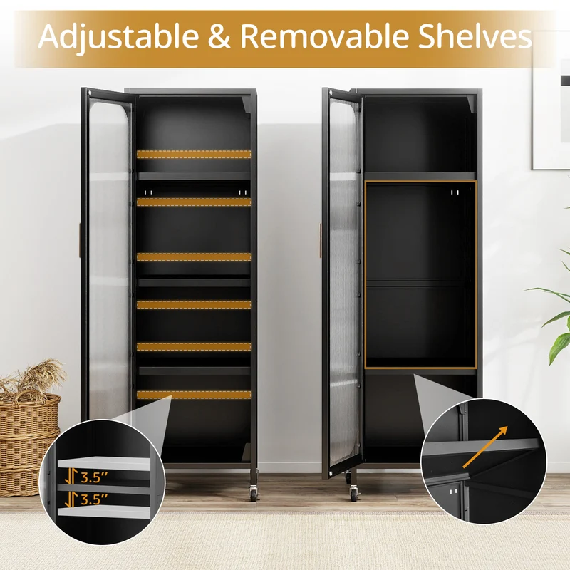 5-Tier Metal Storage Cabinet Narrow with Adjustable Shelves, Black
