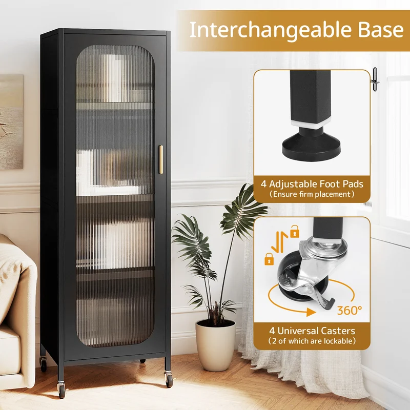 5-Tier Metal Storage Cabinet Narrow with Adjustable Shelves, Black