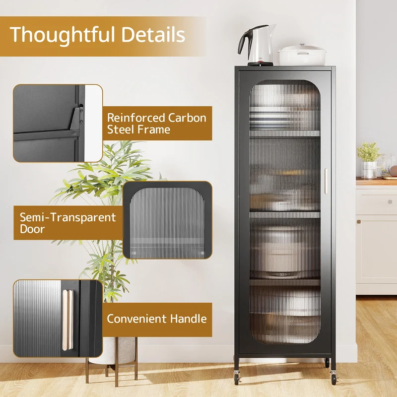 5-Tier Metal Storage Cabinet Narrow with Adjustable Shelves, Black