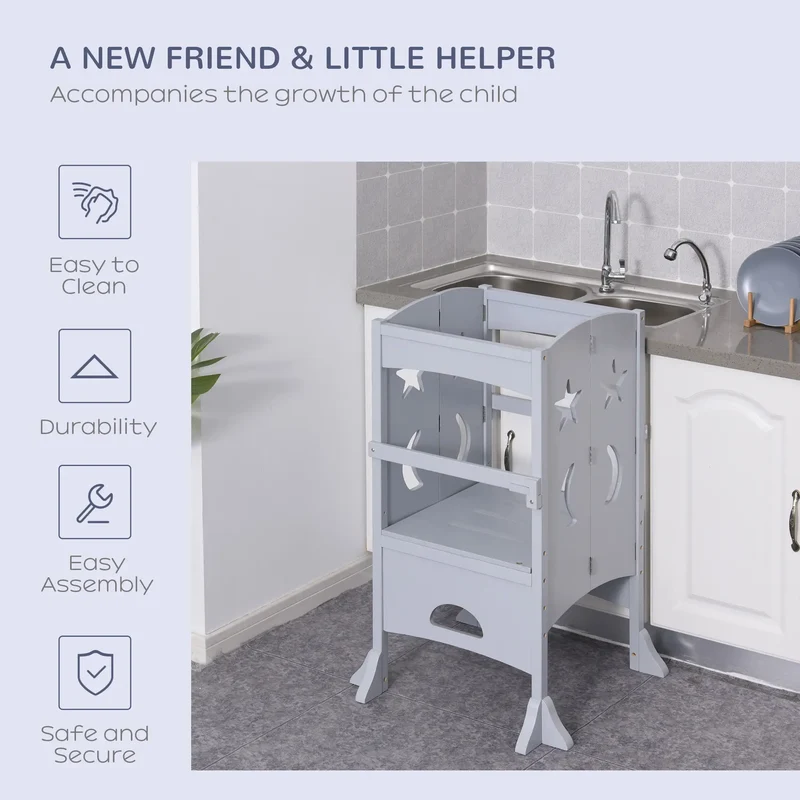 Step Stool with Safety Rail, Support Handles, Kitchen Counter Helper