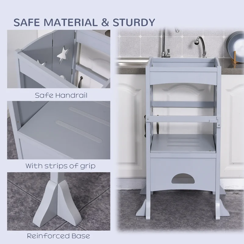 Step Stool with Safety Rail, Support Handles, Kitchen Counter Helper