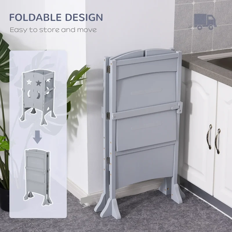 Step Stool with Safety Rail, Support Handles, Kitchen Counter Helper