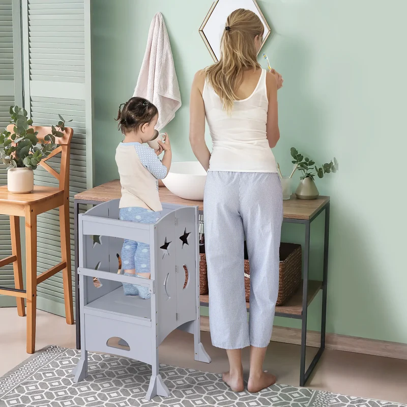 Step Stool with Safety Rail, Support Handles, Kitchen Counter Helper