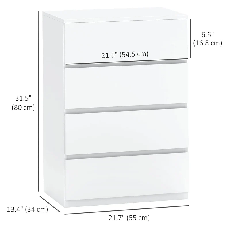 4 Drawer Chest, Freestanding Storage Unit, White