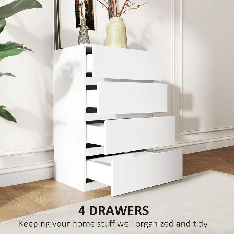 4 Drawer Chest, Freestanding Storage Unit, White