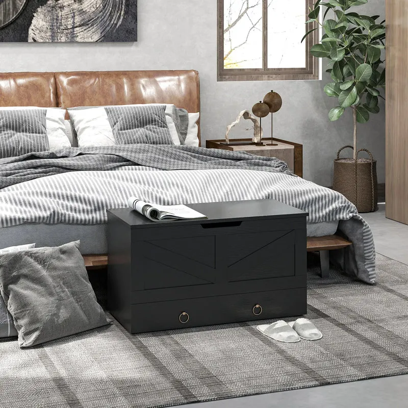 31.5 Inches Storage Chest, Wooden Box, Black Wood Grain, Black
