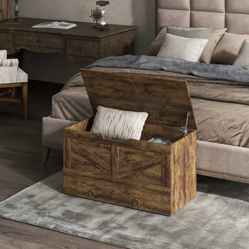 31.5 Inches Storage Chest, Wooden Box, Rustic Brown, Brown