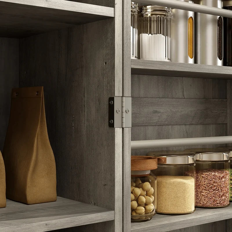 Farmhouse Kitchen Pantry Cabinet, Barn Doors, Adjustable Shelves, Distressed, Grey