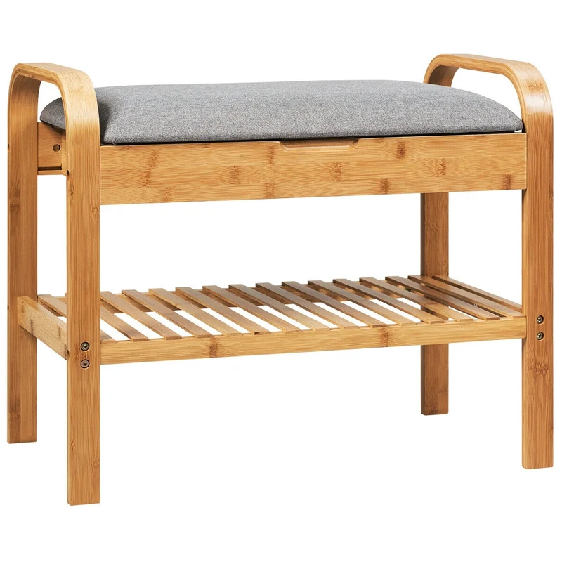 Bamboo Shoe Rack Bench With Storage Shelf, Natural