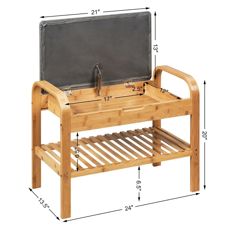 Bamboo Shoe Rack Bench With Storage Shelf, Natural