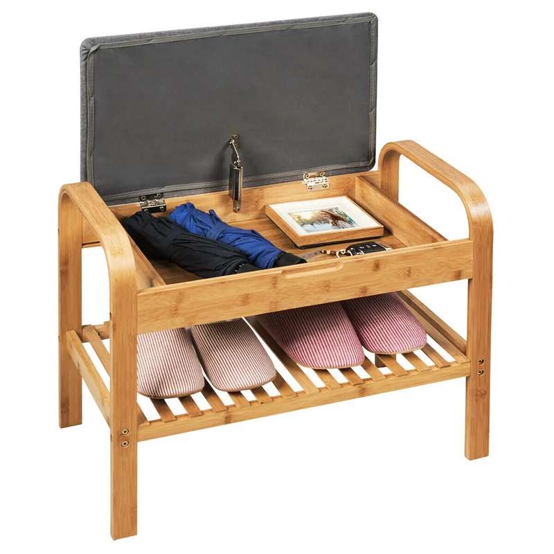 Bamboo Shoe Rack Bench With Storage Shelf, Natural
