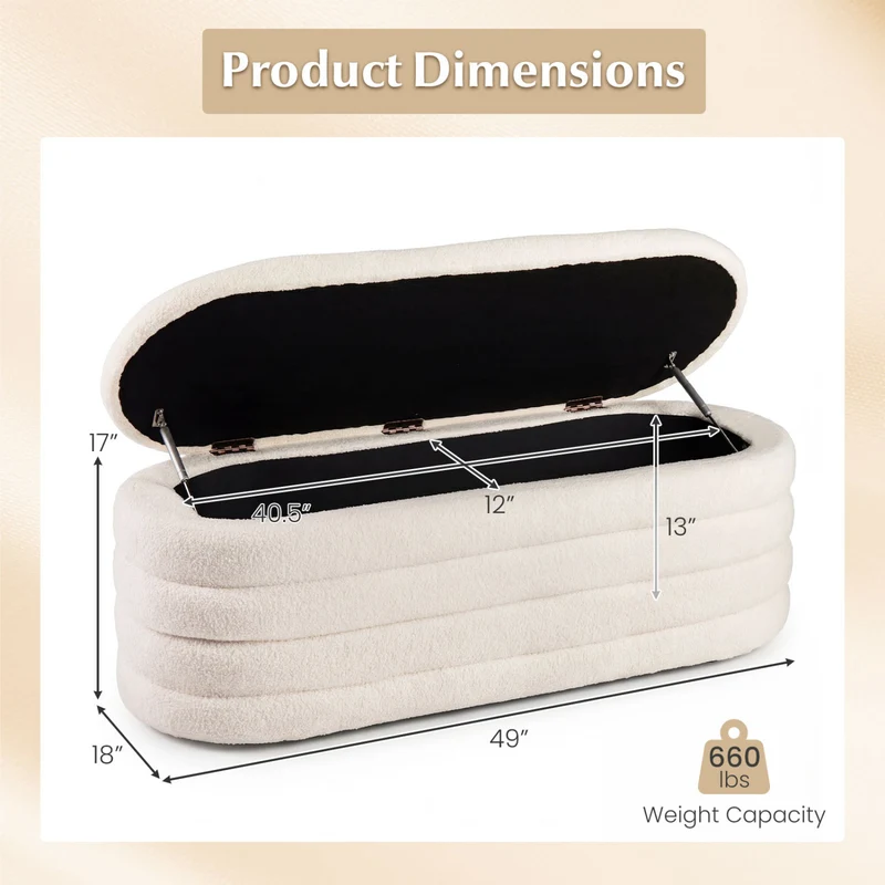 Upholstered Fabric Storage Ottoman Bench, White
