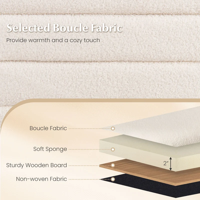 Upholstered Fabric Storage Ottoman Bench, White