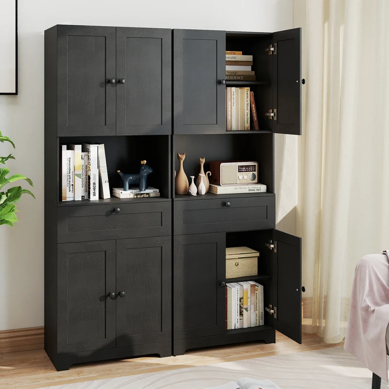 67.5 Inch Tall Freestanding Floor Cabinet, 4 Doors, 1 Drawer, Black