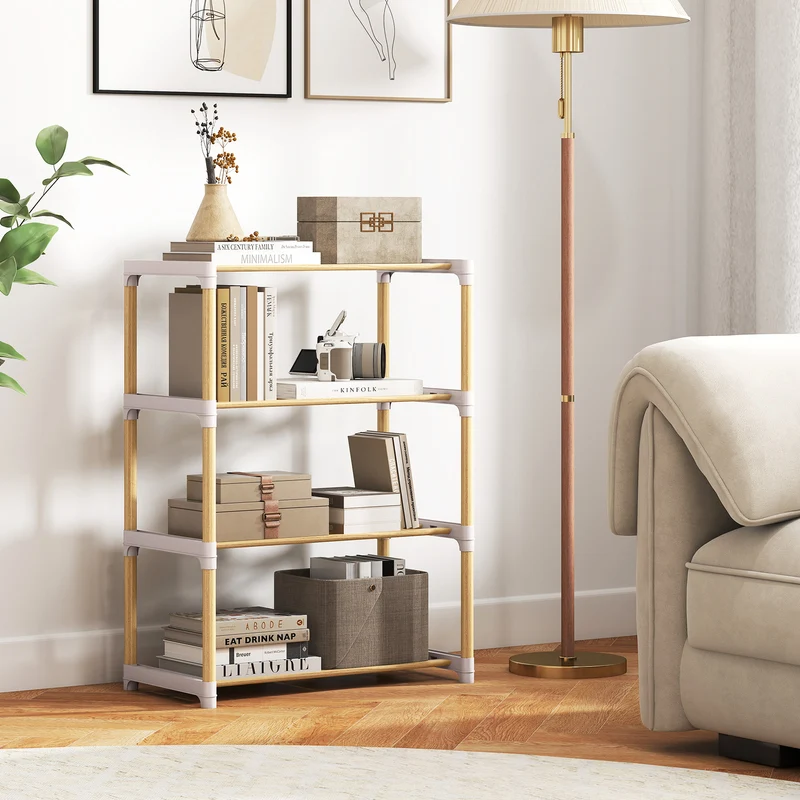 4-Tier Solid Wood Shoe Rack, Slatted Open Shelves, Gray