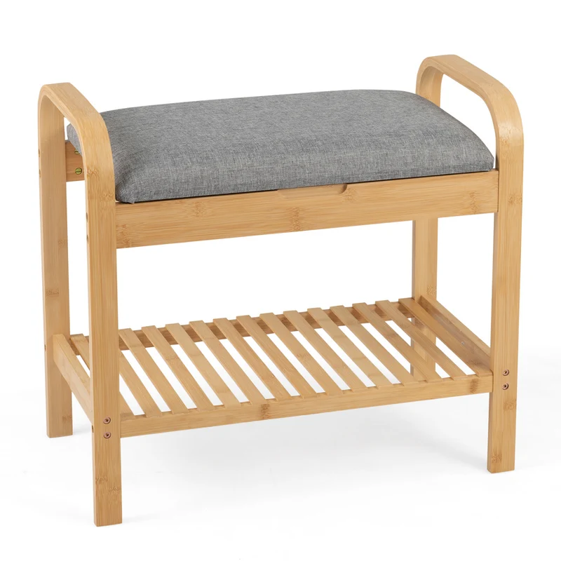 2-Tier Shoe Rack Bench, Flip-Top Storage, Natural