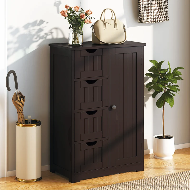 Standing Wooden Cabinet, 4 Drawers, Brown