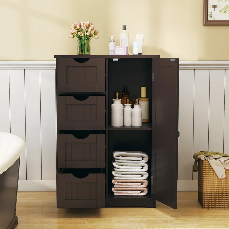 Standing Wooden Cabinet, 4 Drawers, Brown