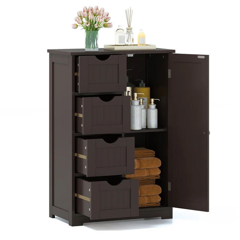 Standing Wooden Cabinet, 4 Drawers, Brown