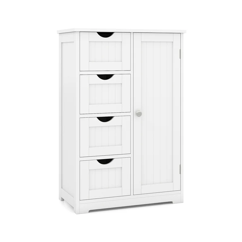 Standing Indoor Wooden Cabinet with 4 Drawers, White