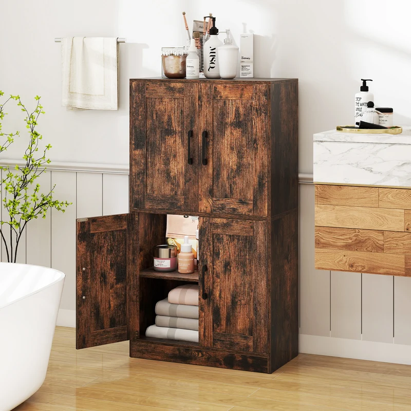 Bathroom Cabinet, 43.5 Inch, Doors, Adjustable Shelves, Rustic Brown