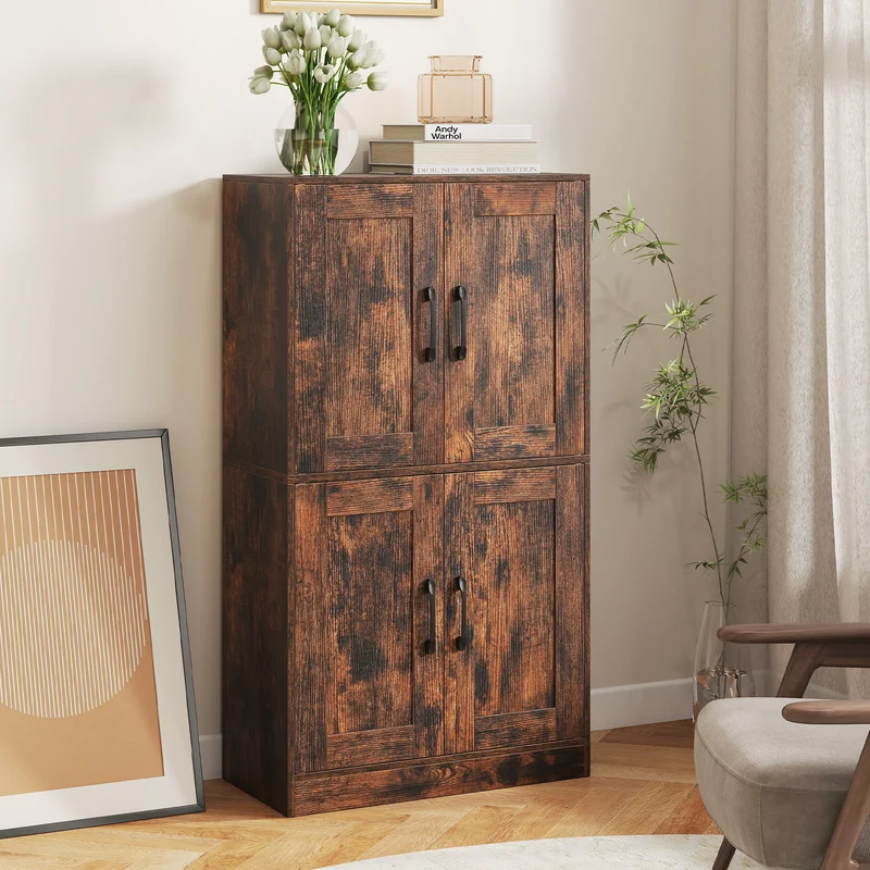 Bathroom Cabinet, 43.5 Inch, Doors, Adjustable Shelves, Rustic Brown