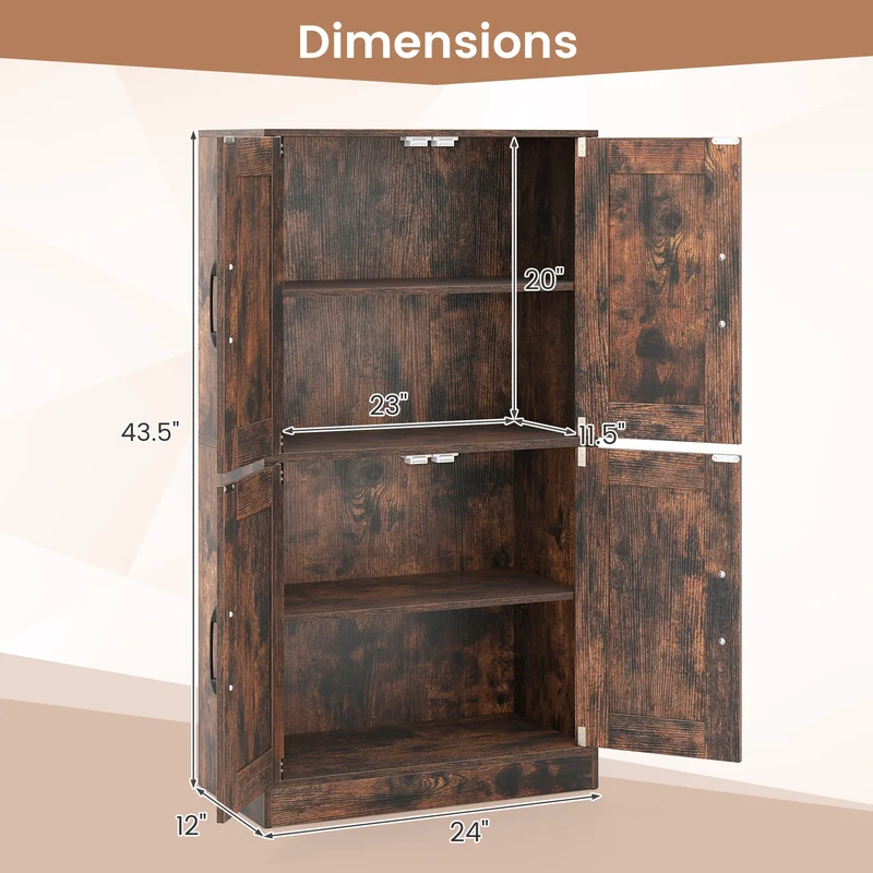 Bathroom Cabinet, 43.5 Inch, Doors, Adjustable Shelves, Rustic Brown