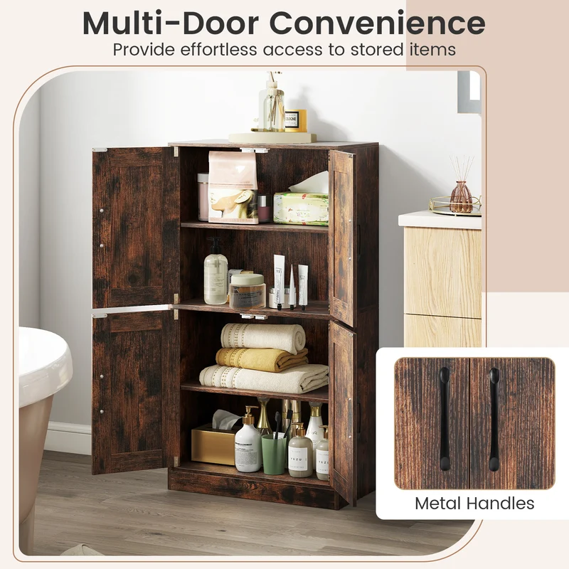 Bathroom Cabinet, 43.5 Inch, Doors, Adjustable Shelves, Rustic Brown