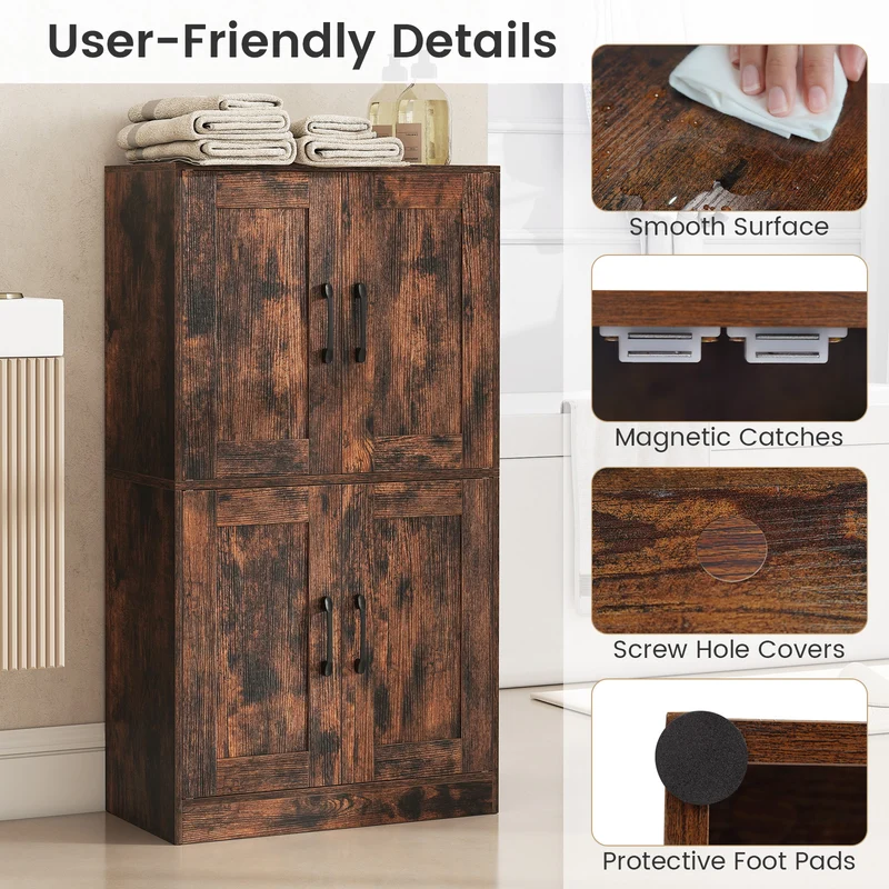 Bathroom Cabinet, 43.5 Inch, Doors, Adjustable Shelves, Rustic Brown
