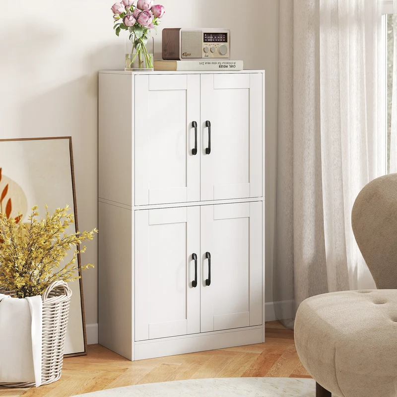 Bathroom Cabinet 43.5 Inch, Storage With Doors, Adjustable Shelves, White