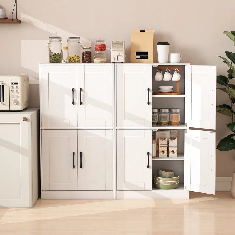 Bathroom Cabinet 43.5 Inch, Storage With Doors, Adjustable Shelves, White