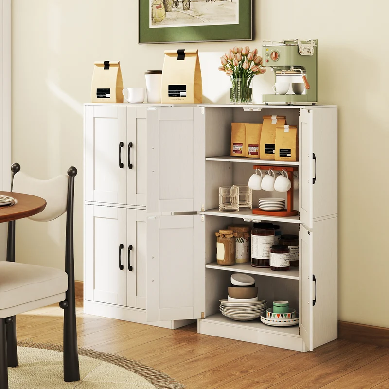 Bathroom Cabinet 43.5 Inch, Storage With Doors, Adjustable Shelves, White