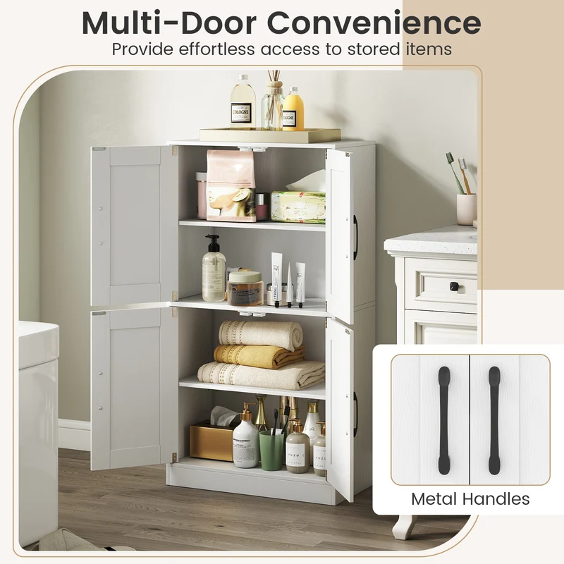 Bathroom Cabinet 43.5 Inch, Storage With Doors, Adjustable Shelves, White