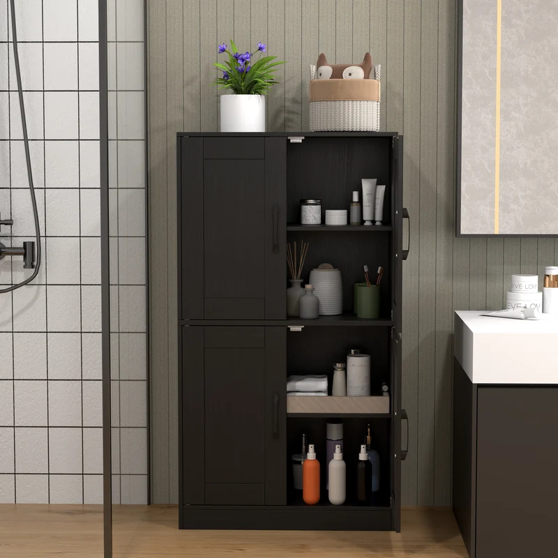 Bathroom Cabinet 43.5 Inch, Storage With Doors, Adjustable Shelves, Black