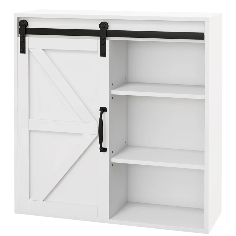White Medicine Cabinet, Sliding Door, Adjustable Shelf, 22.8" x 7.8" x 24.4", White
