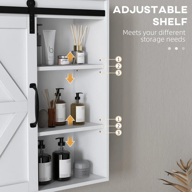 White Medicine Cabinet, Sliding Door, Adjustable Shelf, 22.8" x 7.8" x 24.4", White