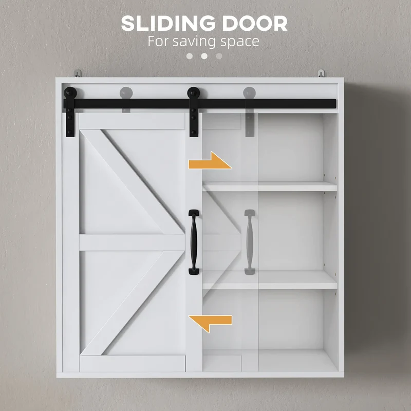 White Medicine Cabinet, Sliding Door, Adjustable Shelf, 22.8" x 7.8" x 24.4", White