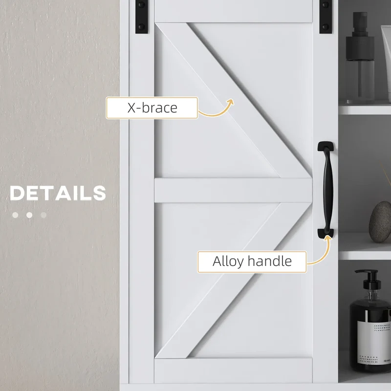White Medicine Cabinet, Sliding Door, Adjustable Shelf, 22.8" x 7.8" x 24.4", White