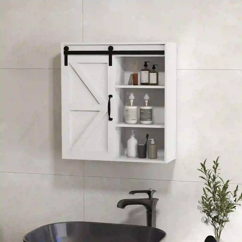 White Medicine Cabinet, Sliding Door, Adjustable Shelf, 22.8" x 7.8" x 24.4", White