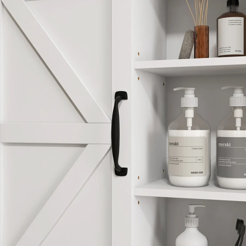 White Medicine Cabinet, Sliding Door, Adjustable Shelf, 22.8" x 7.8" x 24.4", White