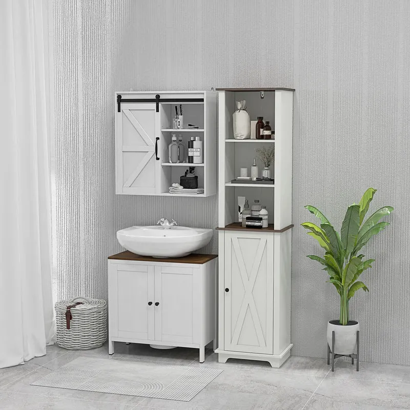 White Medicine Cabinet, Sliding Door, Adjustable Shelf, 22.8" x 7.8" x 24.4", White