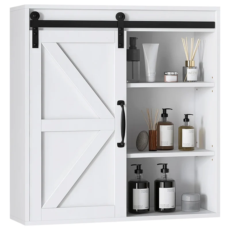 White Medicine Cabinet, Sliding Door, Adjustable Shelf, 22.8" x 7.8" x 24.4", White