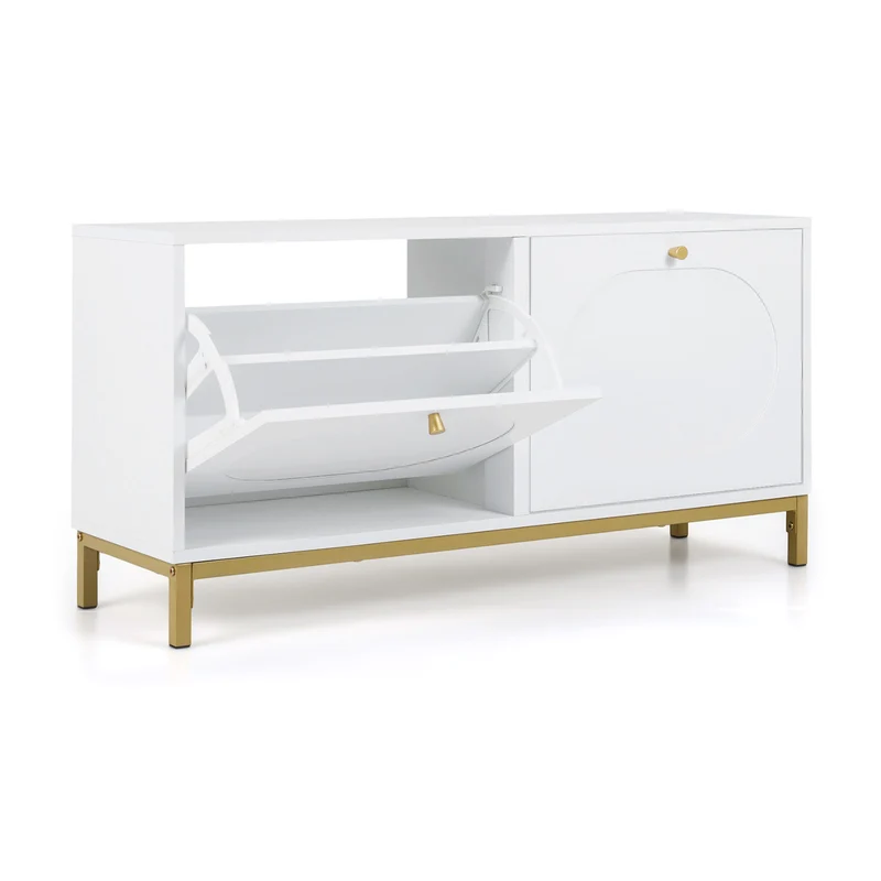 Shoe Storage Bench Narrow Entryway Bench with 2 Flip Drawers Adjustable Shelves, White