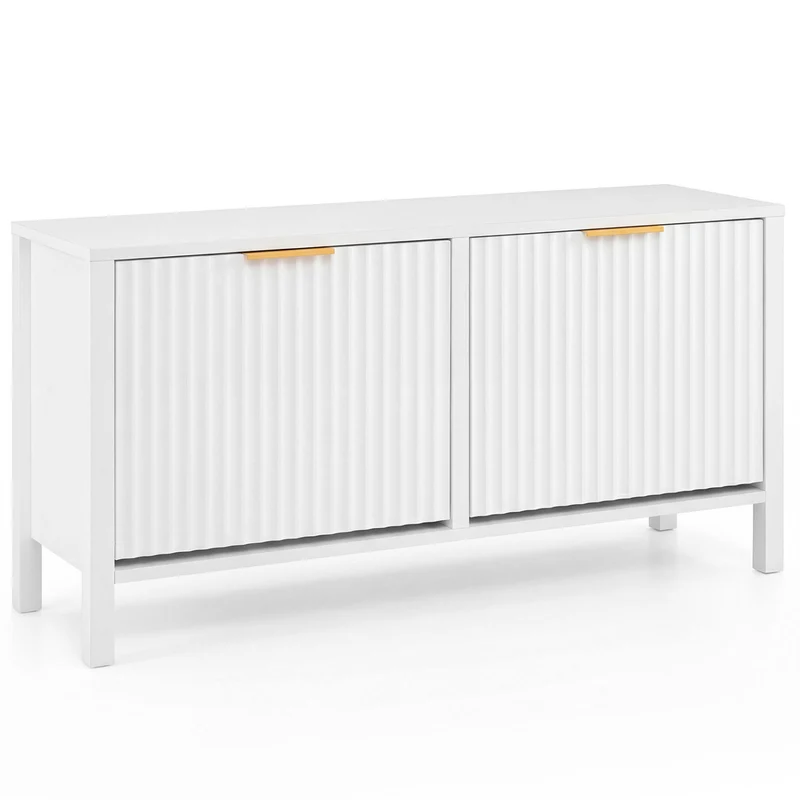 Shoe Storage Bench Narrow Wooden Entryway Bench with 2 Flip Drawers, White